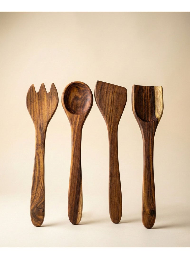 كذا هوم Casa Home طقم أدوات تقديم خشب طبيعي 4 قطع معالج بزيوت طبيعية آمنة للطعام - Image 3